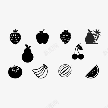 梨各种黑色水果小图标图标