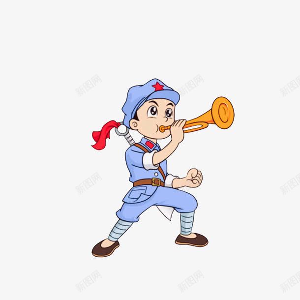 卡通吹着号角的小红军png免抠素材_88icon https://88icon.com 卡通小红军 卡通手绘 卡通解放军 吹响号角