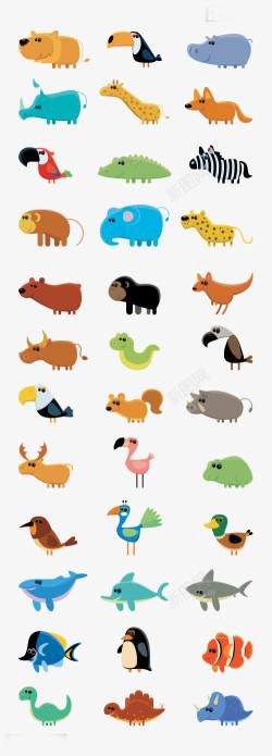网页水墨画动物扁平化可爱卡通动物图标高清图片