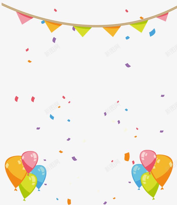 手绘生日派对装饰png免抠素材_88icon https://88icon.com 不规则碎片 彩带碎片 彩旗 彩色气球 手绘 生日派对 背景装饰 鼠
