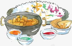 卡通咖喱饭水彩手绘印度手抓饭矢量图高清图片