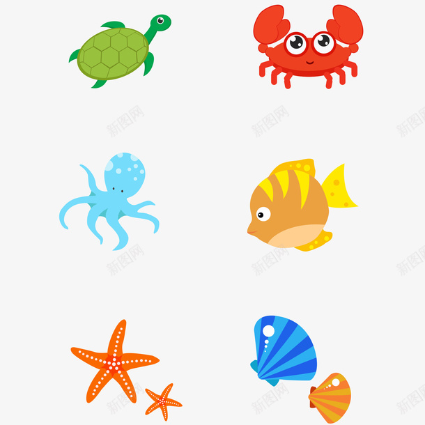 海底动物海洋生物png免抠素材_88icon https://88icon.com 乌龟 海底动物 海星 海洋动物 章鱼 螃蟹 贝壳 鱼类