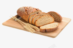 面包切片砧板上的切片面包和五谷实物高清图片