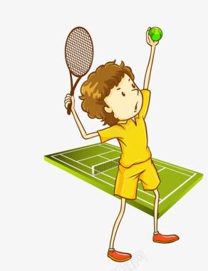 棕色图案卡通手绘校园网球比赛图标图标
