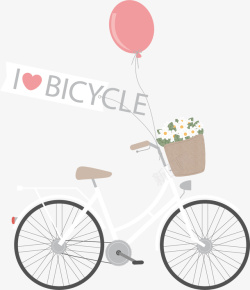手绘自行车上绑着一根气球矢量图素材