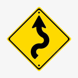 连续弯路四边形黄色警告牌实物素材