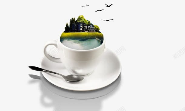 山水咖啡杯png免抠素材_88icon https://88icon.com 勺子 咖啡杯 山水景色