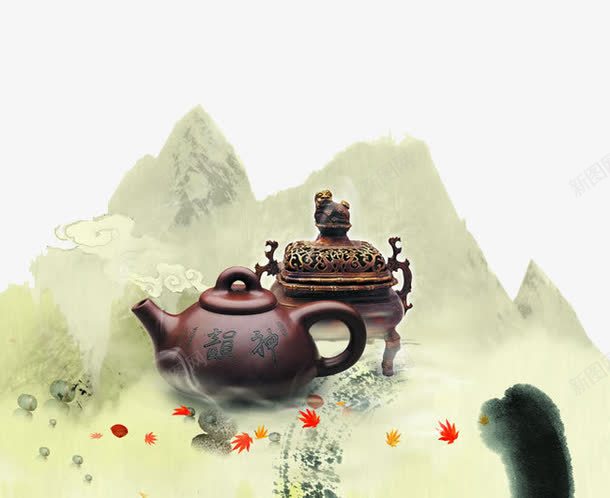 茶水png免抠素材_88icon https://88icon.com 山水画 水墨 茶 茶叶 茶壶