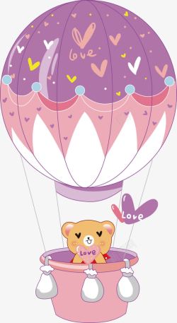 小熊热气球紫色热气球高清图片