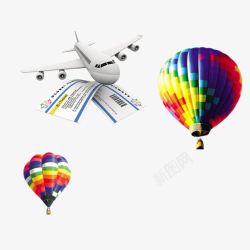 平面设计热气球飞机票等装饰物高清图片