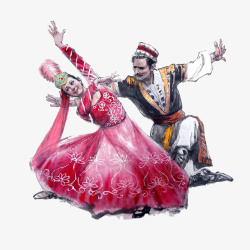 新疆帽子手绘新疆维吾尔族男女舞蹈高清图片