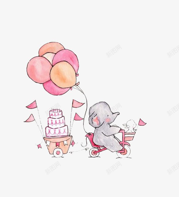 卡通小象png免抠素材_88icon https://88icon.com 定制蛋糕卡通 小象骑车 气球 漫画图片 蛋糕