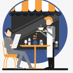 傲慢的服务员餐厅点餐的男子和服务生矢量图高清图片