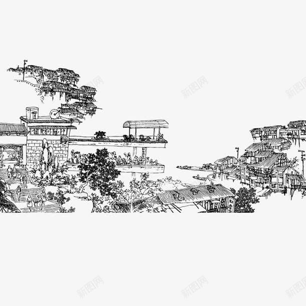 线稿山水图png免抠素材_88icon https://88icon.com 中国风 山水条纹 手绘 风景图 黑白画