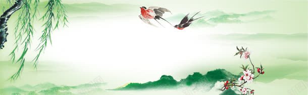 中式山水花鸟水墨海报淘宝背景背景