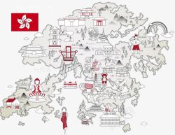 地形图设计手绘香港旅游地形图高清图片