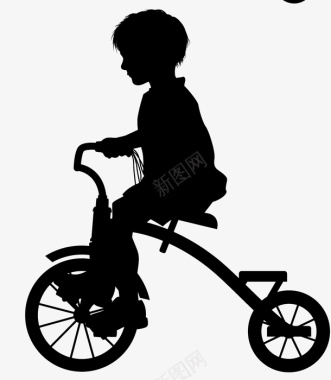骑自行车的小孩儿童骑自行车剪影图标图标