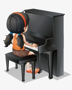 手绘卡通弹钢琴的女孩素材