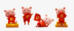 财神爷抱着猪新春快乐福气猪可爱C4D猪高清图片