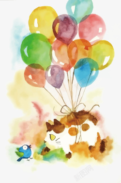 气球上挂了猫矢量图素材