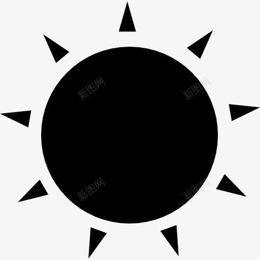 太阳的黑色圆形小射线三角形图标