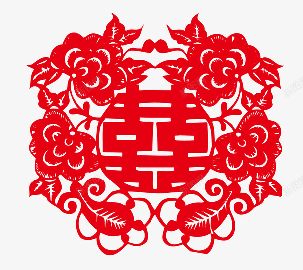 花样红双喜字中国风剪纸png免抠素材_88icon https://88icon.com 中国风 古典花纹 圆形喜字 婚庆 红双喜 红色喜庆 花样喜字