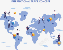 国际贸易蓝色世界地图贸易矢量图高清图片