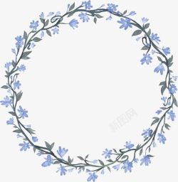 水彩蓝色婚礼标签蓝色小清新花环高清图片