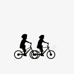 骑自行车的同行小伙伴孩子剪影素材
