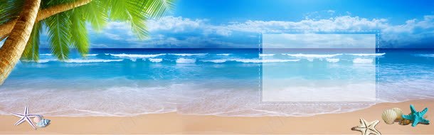 蓝色背景png免抠素材_88icon https://88icon.com 以海滩贝壳等元素组成一副夏天海滩的景色