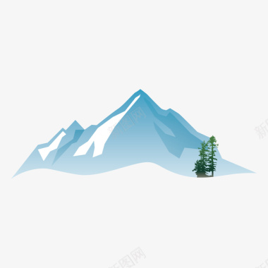 松树蓝色光泽山峰元素矢量图图标图标