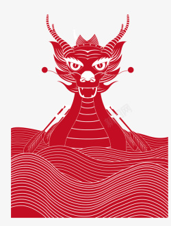 红色大龙舟手绘红色喜庆端午节简约传统节日高清图片