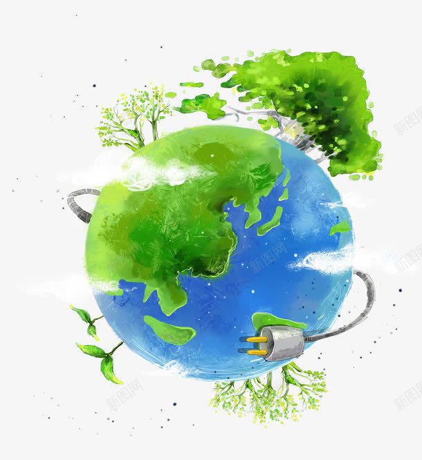 手绘艺术地球充电png免抠素材_88icon https://88icon.com 充电 地球 手绘 绿树 绿色 艺术