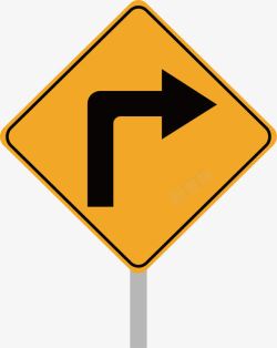 黄色道路指示牌右转弯指示牌高清图片