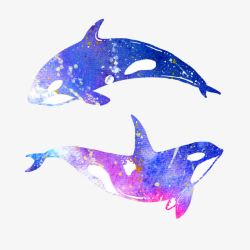 紫色鱼尾水墨鲸鱼高清图片