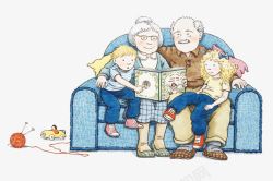 亲子时刻爷爷奶奶与孩子看书插图高清图片