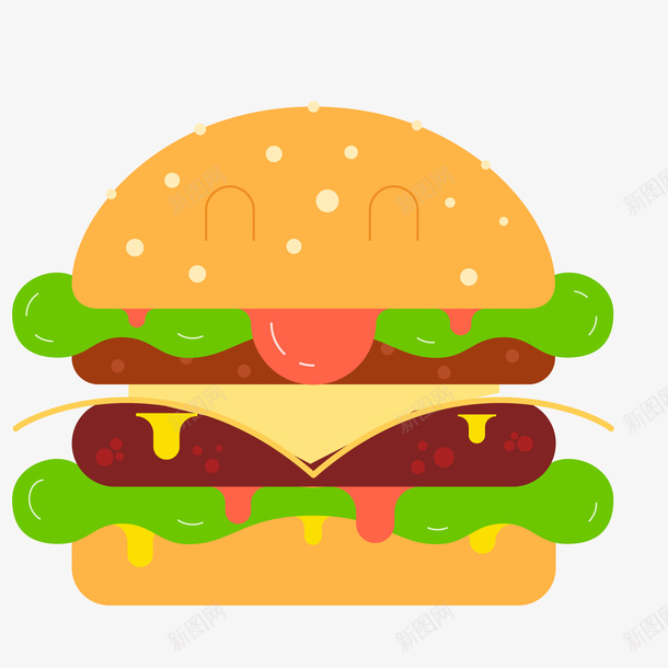 可爱表情汉堡包矢量图ai免抠素材_88icon https://88icon.com burger 天猫吃货节 扁平化 汉堡包 矢量图 美食 食物