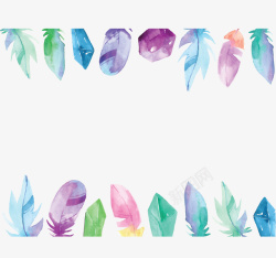 波西米亚花纹彩色手绘羽毛边框矢量图高清图片