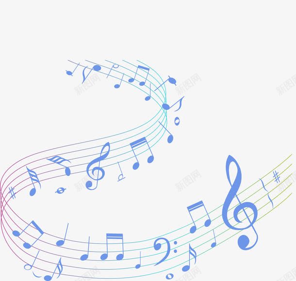 蓝色旋转五线谱png免抠素材_88icon https://88icon.com 乐谱 矢量素材 线性 蓝色五线谱 音乐节