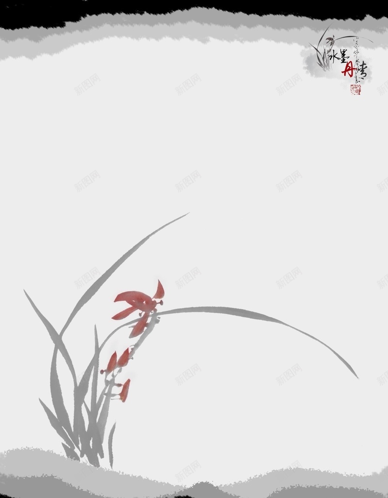水墨兰花背景jpg设计背景_88icon https://88icon.com 中国风 兰花 墨迹 彩色 水墨画 海报 背景