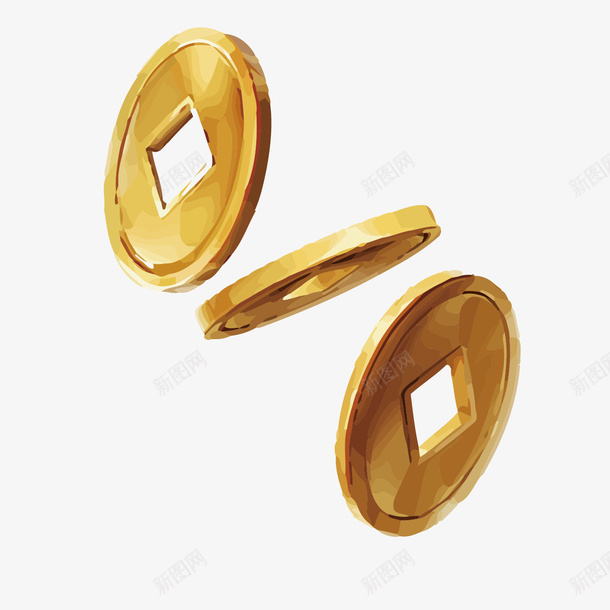 卡通金色铜钱新年装饰png免抠素材_88icon https://88icon.com 卡通金币 卡通铜钱 外圆内方 新年装饰 活动装饰 背景装饰 金色