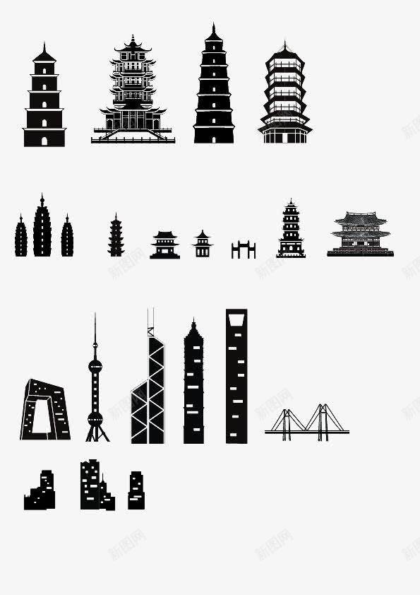 黑白中国建筑剪影png免抠素材_88icon https://88icon.com 古代 地标 建筑 标志性建筑物 现代 著名