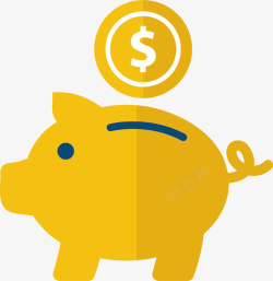 水彩手绘小猪存钱罐黄色的存钱罐矢量图高清图片