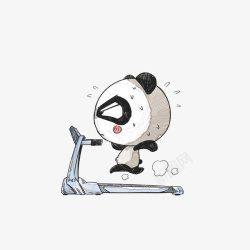 卡通减肥素材卡通手绘跑步机上锻炼的熊猫高清图片