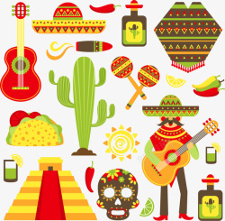 墨西哥文化手绘墨西哥文化矢量图高清图片