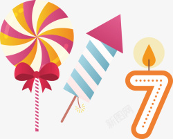 2018气球字体设计棒棒糖蜡烛数字7卡通蛋糕生日素矢量图高清图片