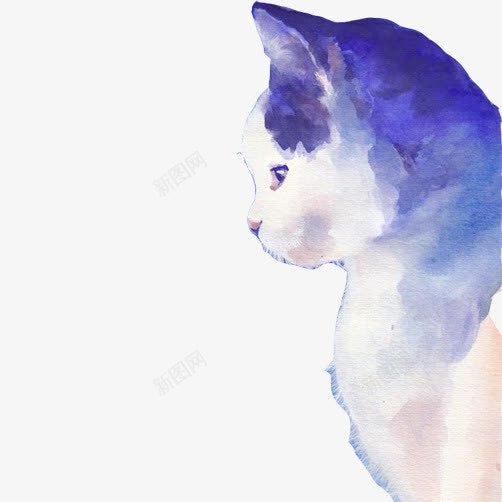 猫咪侧颜片png免抠素材_88icon https://88icon.com 侧面 水彩画 猫咪 蓝色