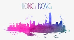 香港水彩城市剪影素材