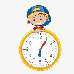 黄蓝白色帽子男孩卡通时钟素材