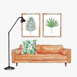 卡通落地灯手绘客厅家具沙发高清图片